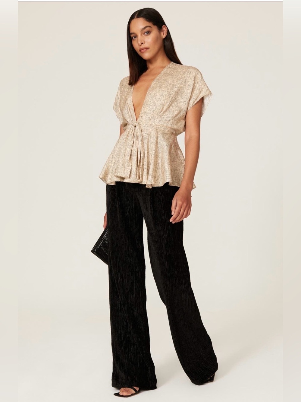 Sachin + Babi~Champagne Tie-Front Sleeveless Peplum Blouse~Size Small~$245~